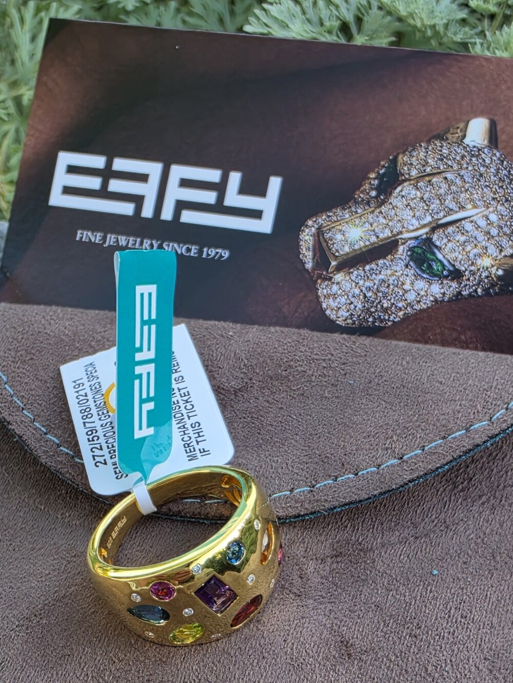 EFFY Multi-Gemstone Diamond Mixed-Cut Scatter Ring 14k Gold-Plated NWT